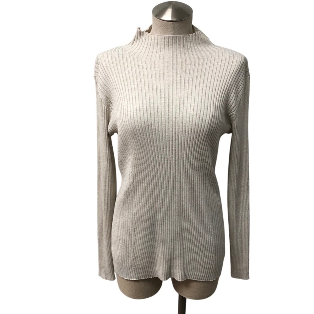 Athleta Reverie Mock Neck Sweater Womens Medium Beige Ribbed Knit Long Sleeve